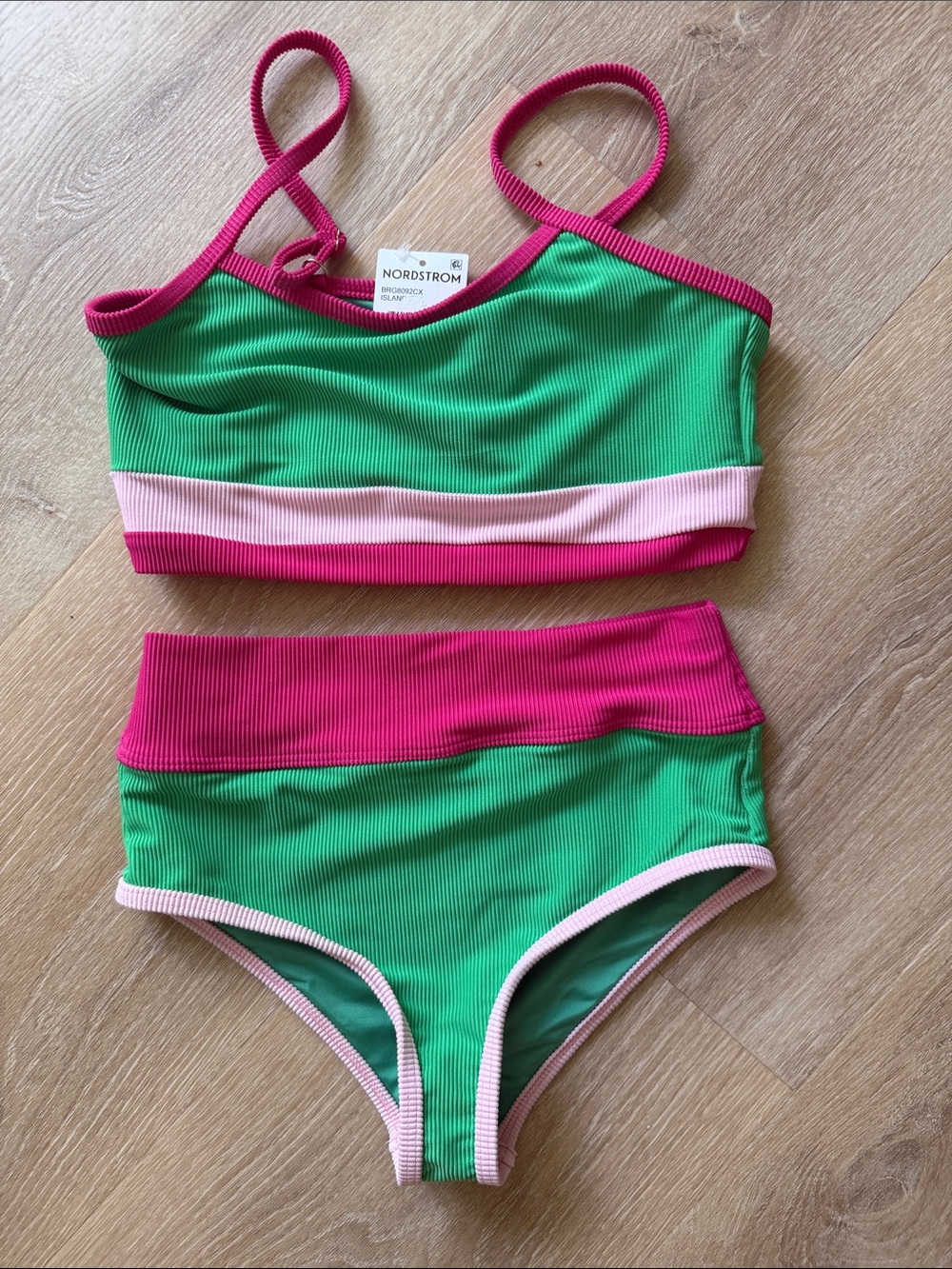 Beach Riot Kids green and pink high waisted two piece set